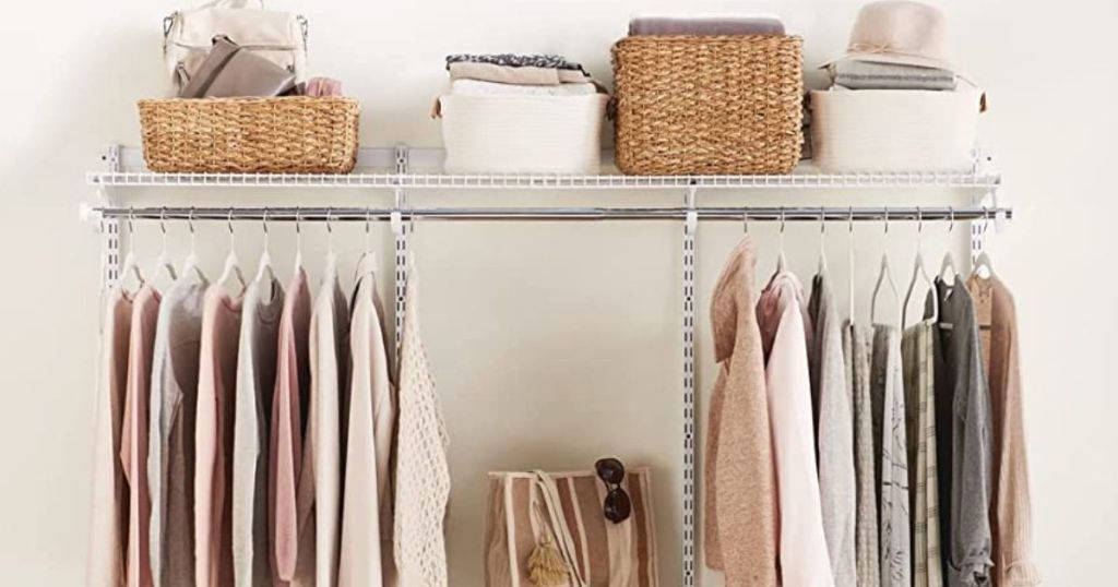 Rubbermaid closet organizer with clothes