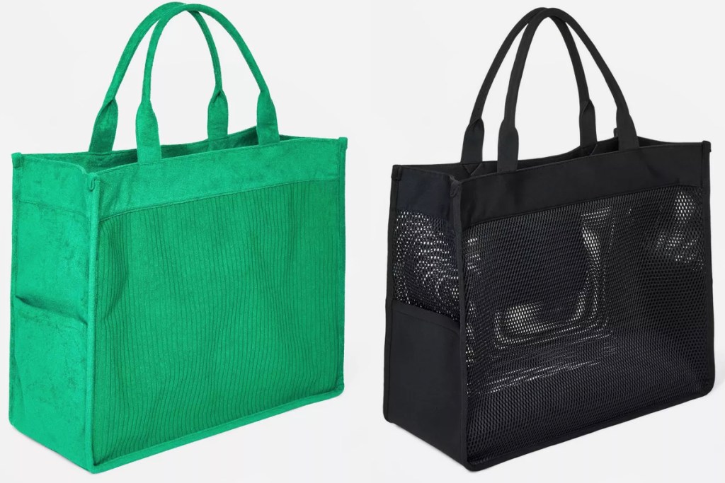 green and black tote bags
