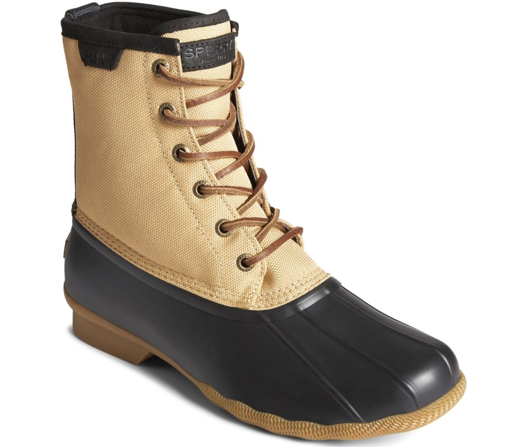 tan and black duck boot