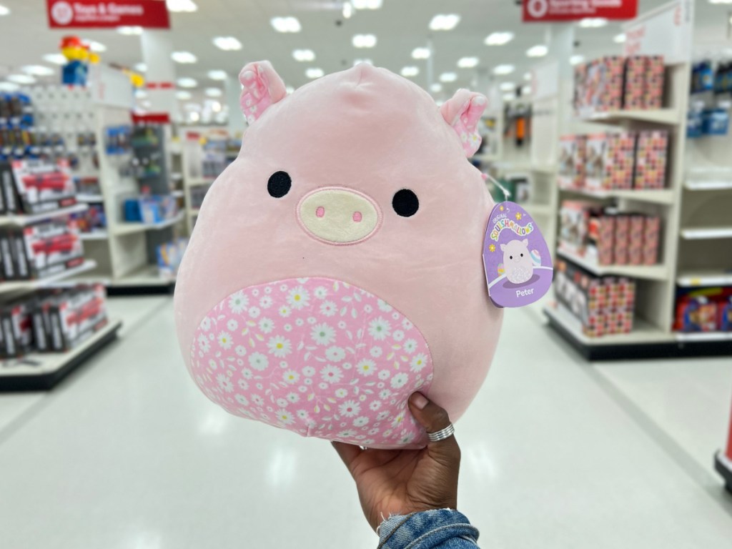 Squishmallows Easter 11 Petter the Pig Plush in woman's hand at Target
