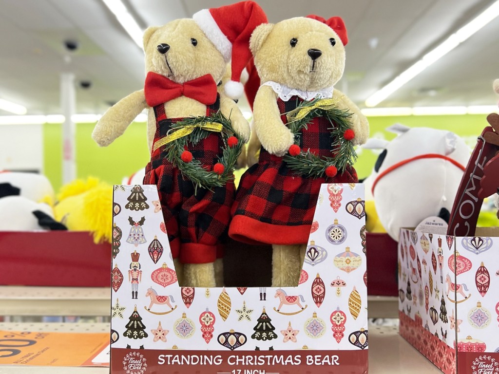 tall standing christmas bears on store shelf