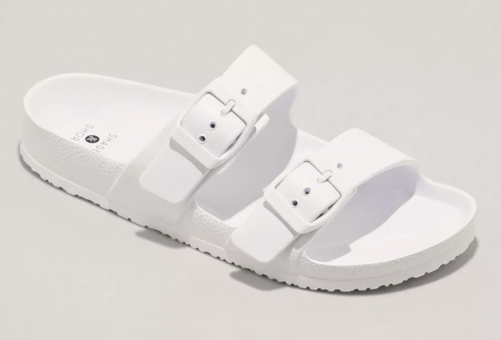 anthropologie clothes stock photo of white birkenstock lookalike shoe