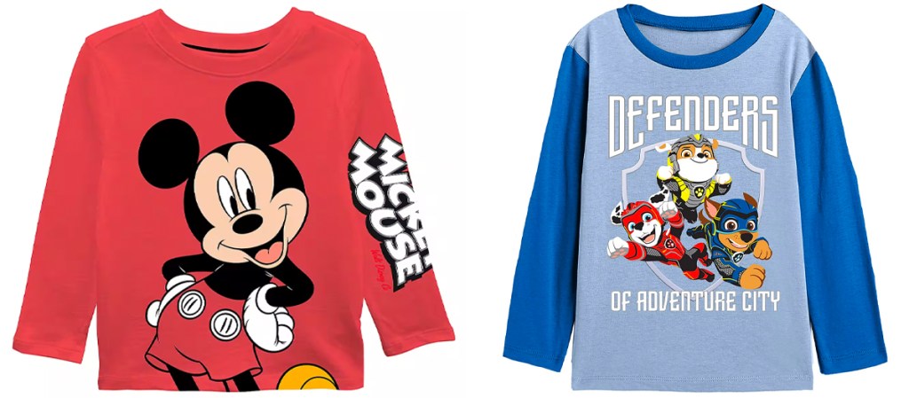 Toddler-Boys-Mickey-Mouse-and-Paw-Patrol-Long-Sleeve-Graphic-T-Shirts تي شيرتات برسومات شخصية للأطفال الصغار بسعر 6.99 دولارًا فقط على JCPenney.com |  ديزني، باو باترول، بلوي والمزيد