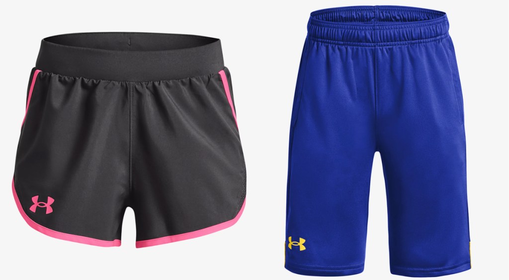black and blue pairs of under armour shorts
