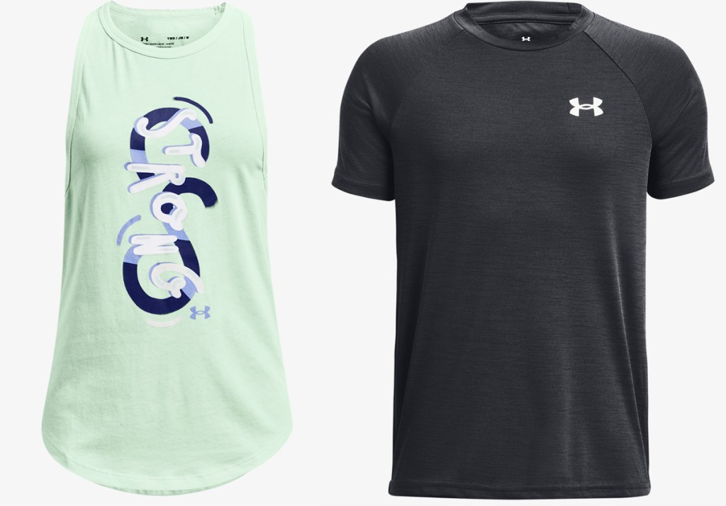 green and black under armour kids tops