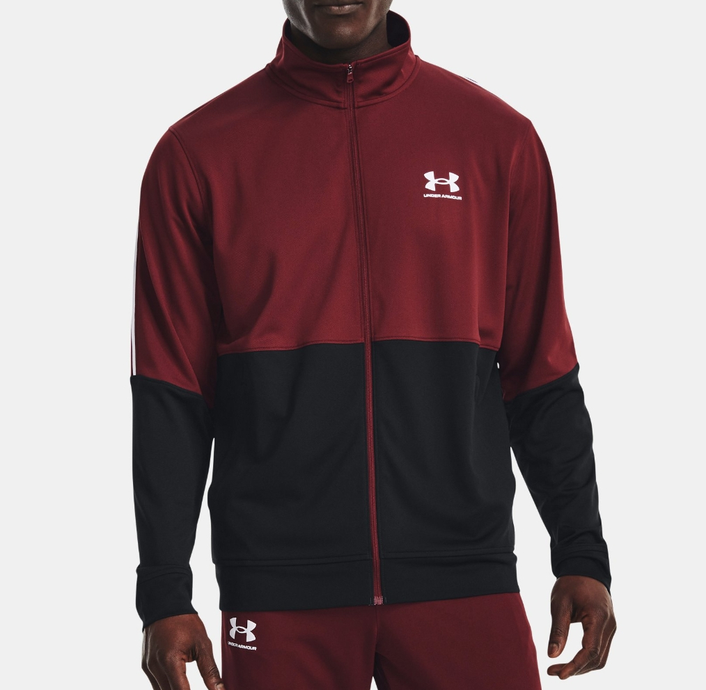 man wearing an Under Armour track jacket