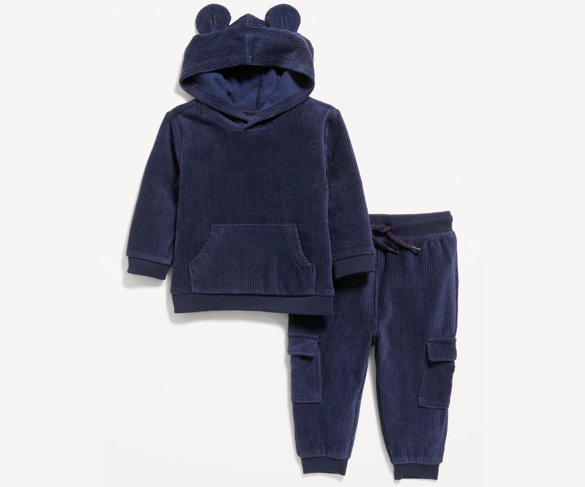 Unisex Ribbed Velour old navy Critter Hoodie &amp; Cargo Joggers Set for Baby stock image