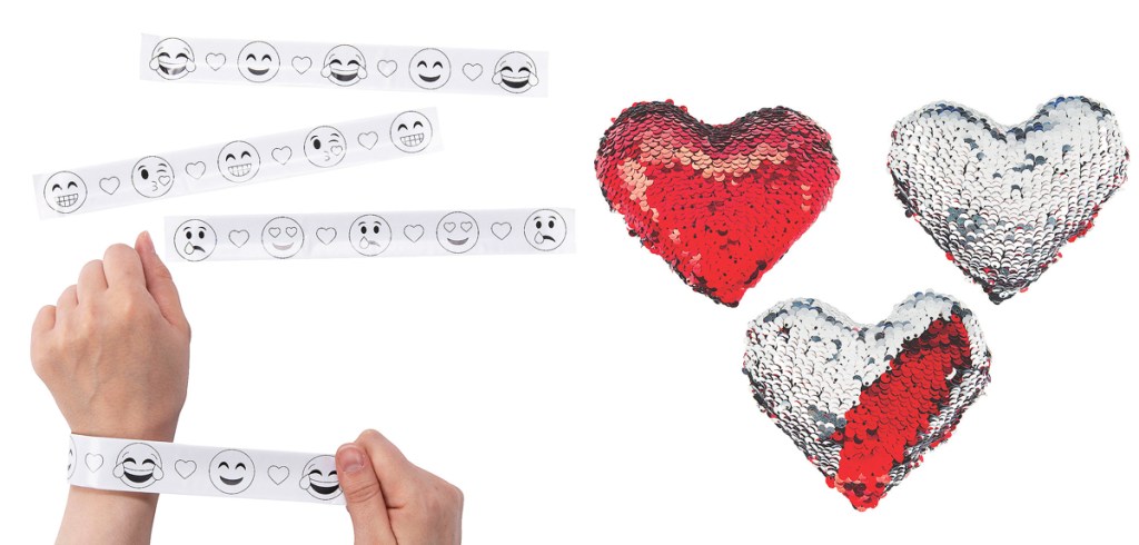 valentine slap bracelets and sequin hearts