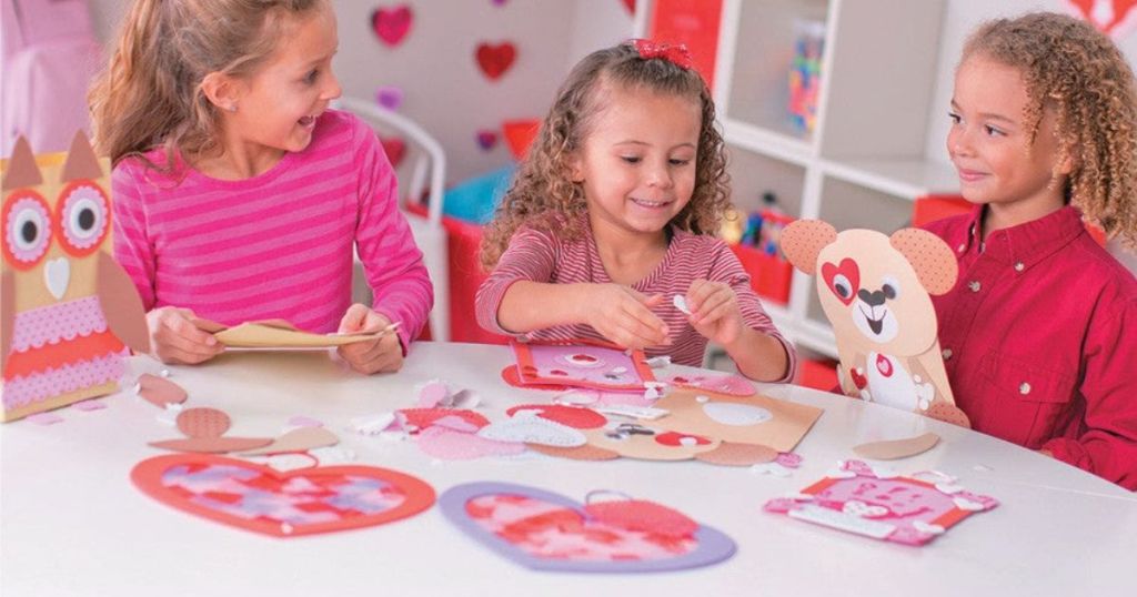 kids crafting for Valentine's Day