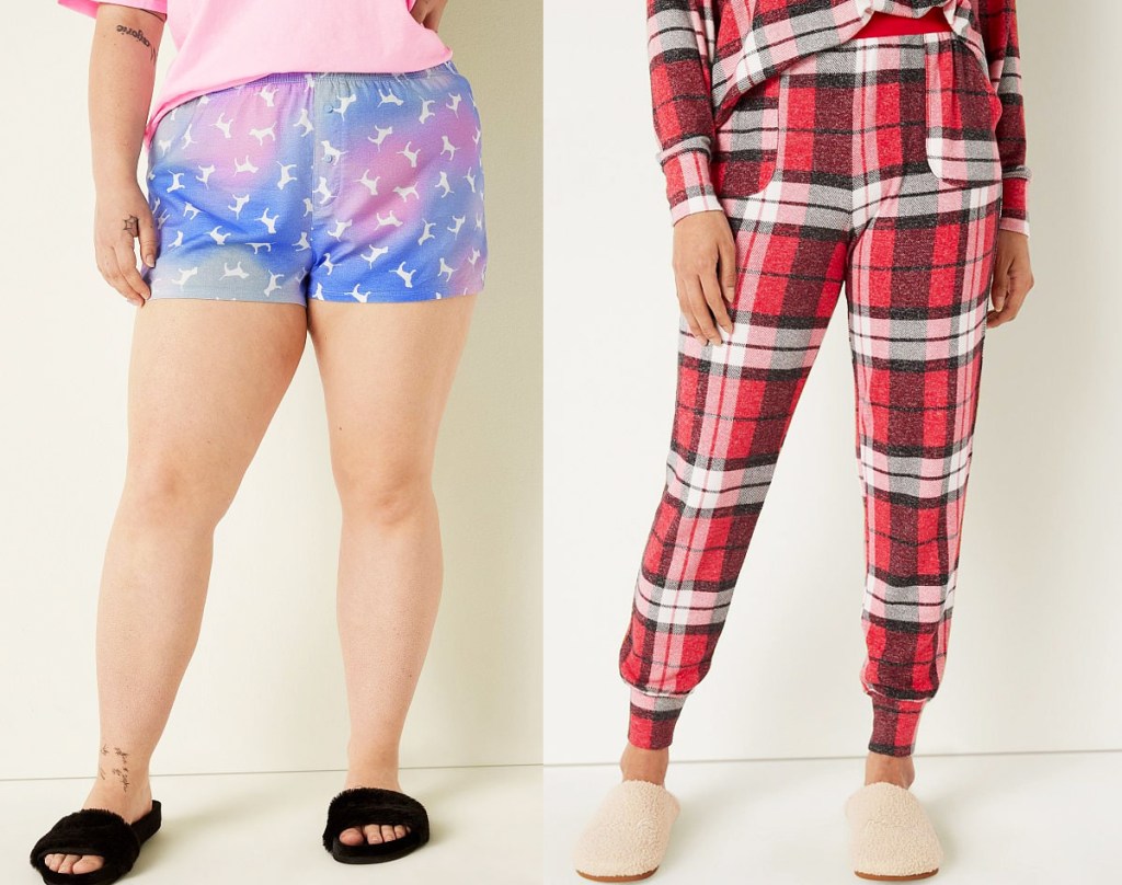 women modeling sleep shorts and joggers