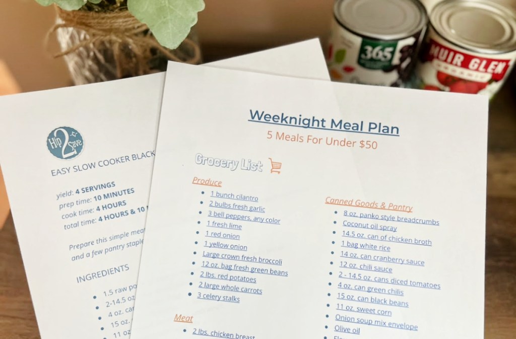 A printable shopping list and weeknight meal plan for under $50