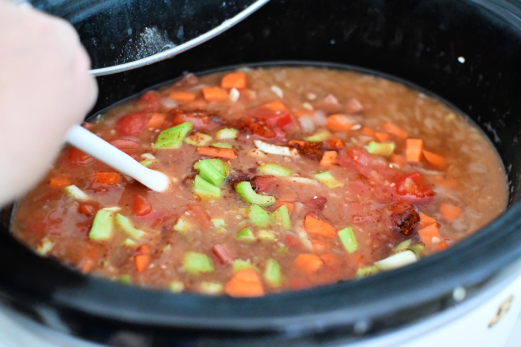 adding celery and carrots to 15 bean soup
