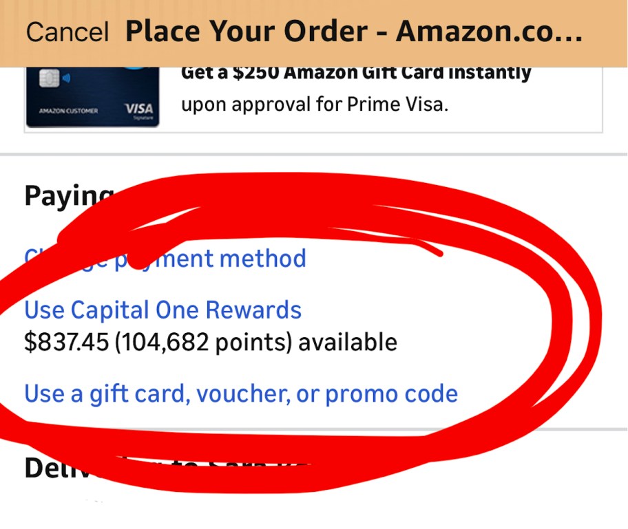 capital one points on amazon cart