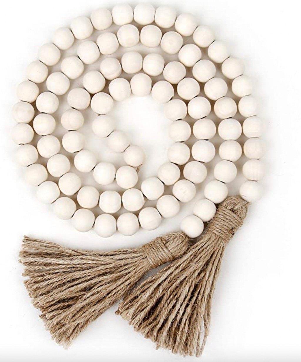 stock photo of white wood bead garland 