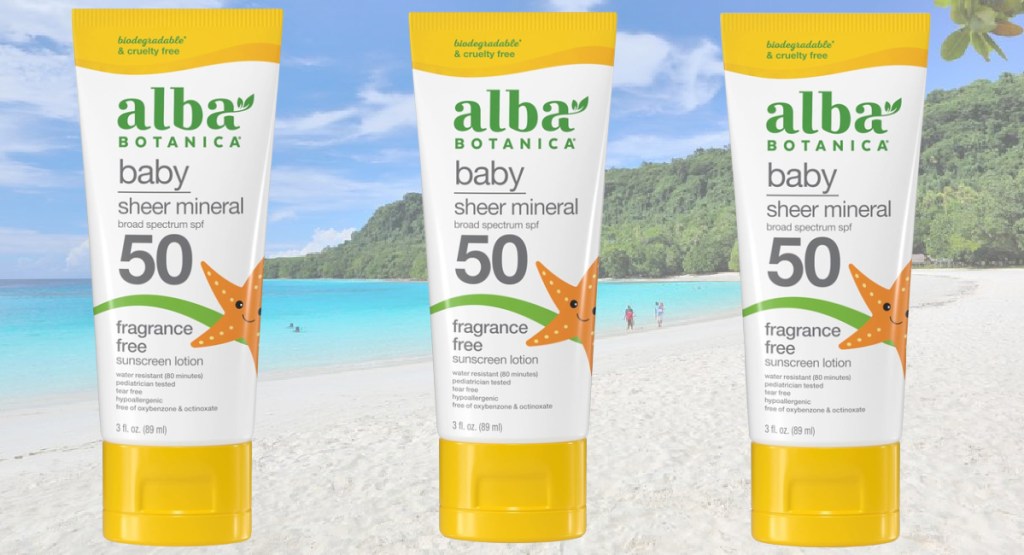beach image with alba sunscreen