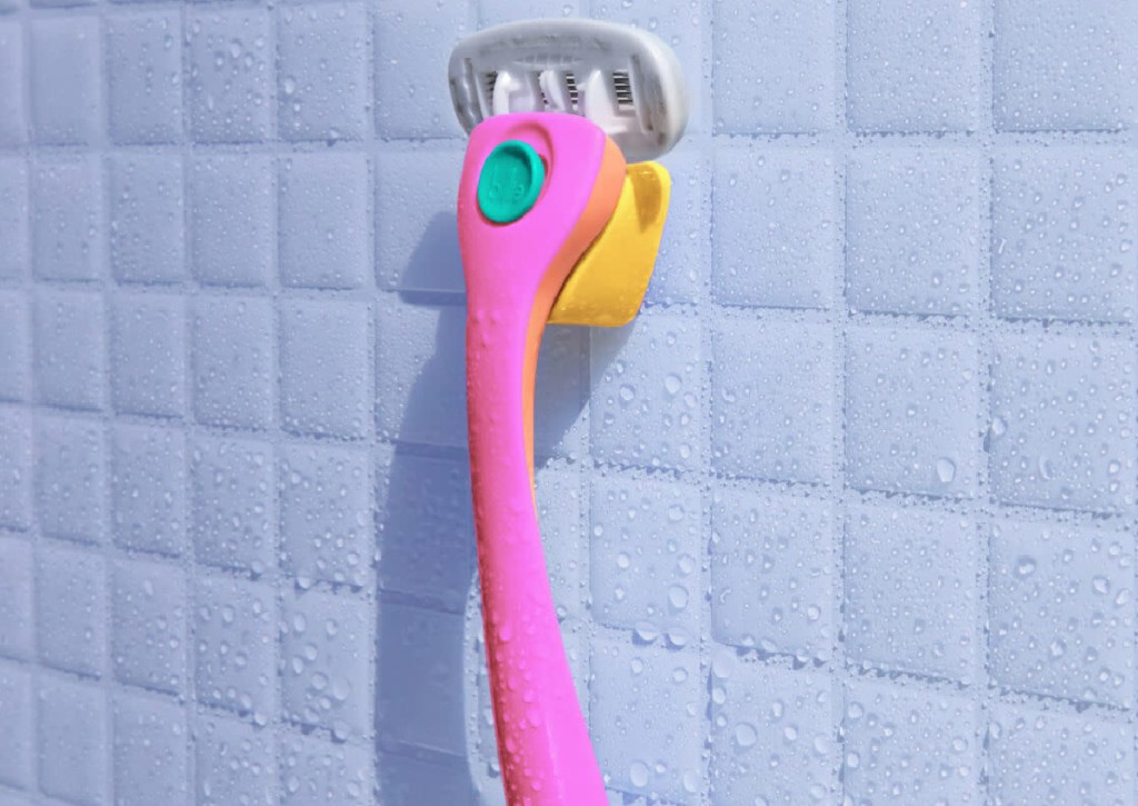pink razor in shower