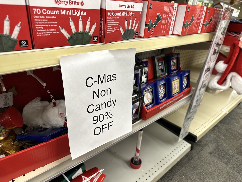 Christmas clearance sign at CVS 