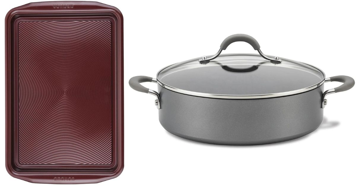 melot colored cooking sheet and stainless steel pan and glass cover