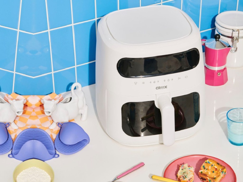 crux 8-quart air fryer in white on counter
