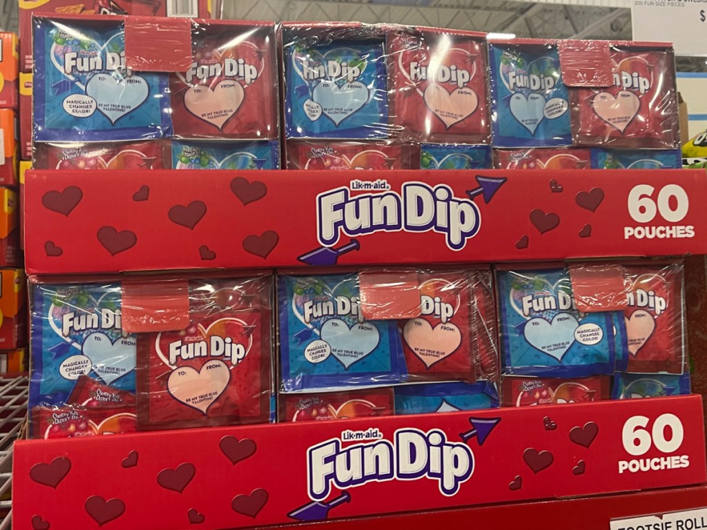 display of Fun Dip Razz Apple Magic Dip and Cherry Yum Diddly Dip 60 Count on display