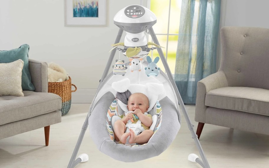 baby in gray swing