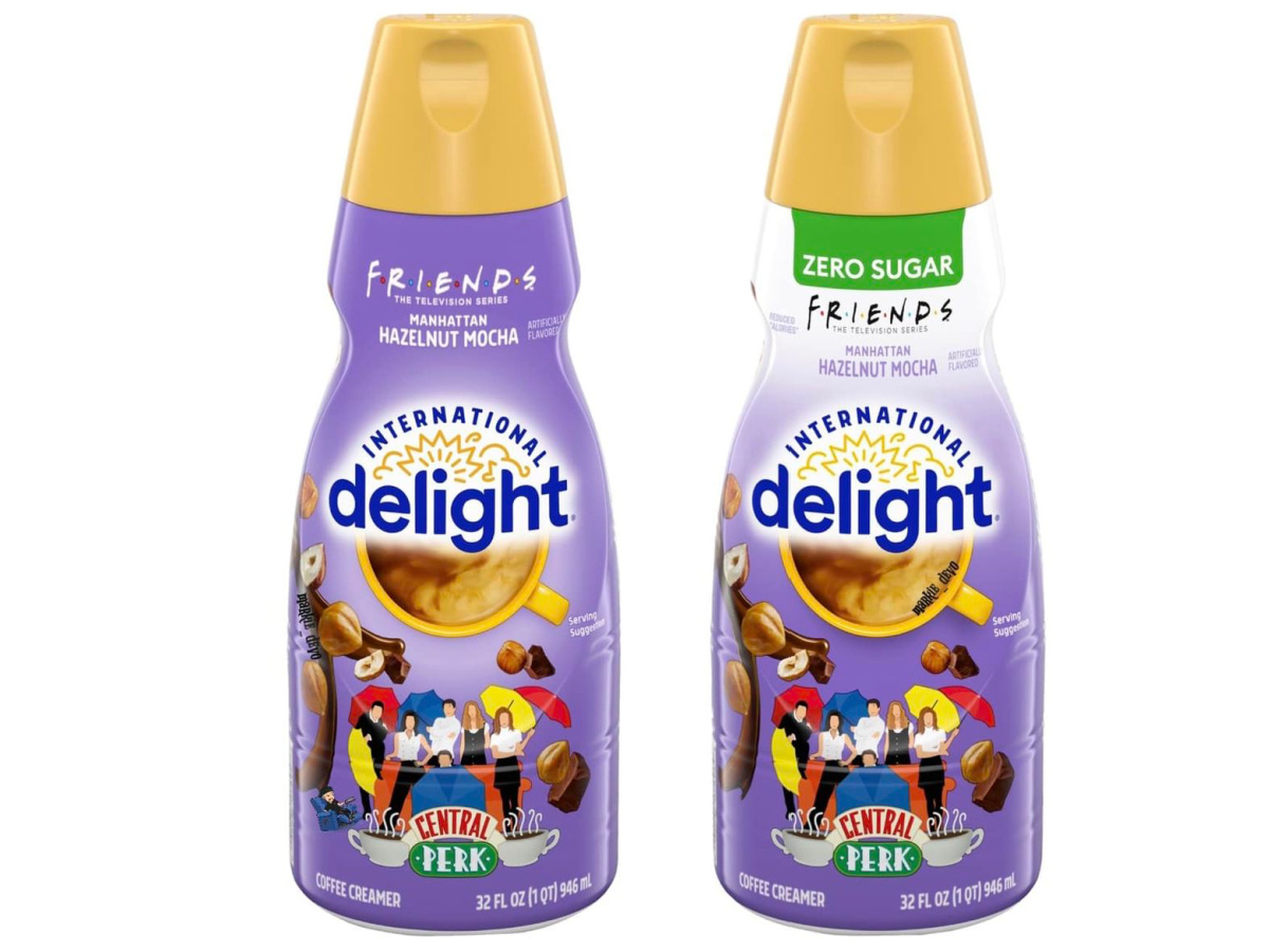 side by side stock images of bottles of friends coffee creamer in regular and zero sugar
