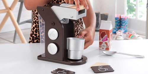 KidKraft Wooden Espresso Coffee Maker Set Just $13 on Amazon or Walmart.com (Reg. $25) | Includes Realistic Coffee Pods