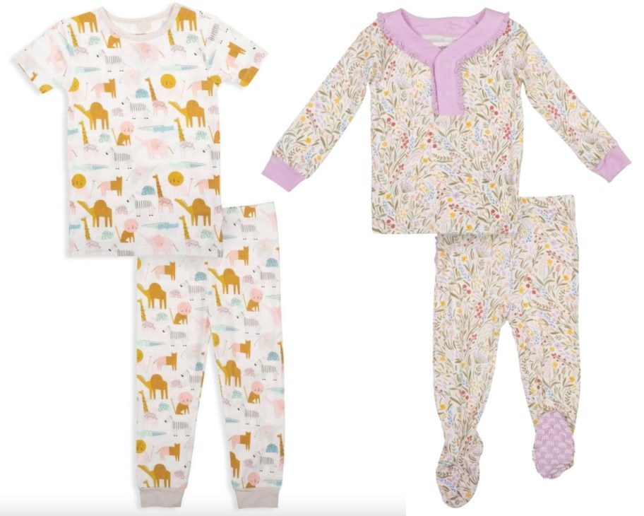 dino and floral baby magnetic pajamas