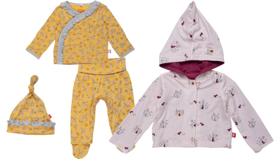 yellow floral 3 piece baby set and apple printed hoodie