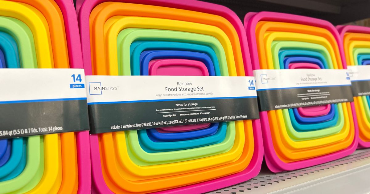 Mainstays Rainbow quadratisches 14-teiliges Lebensmittelaufbewahrungsset 