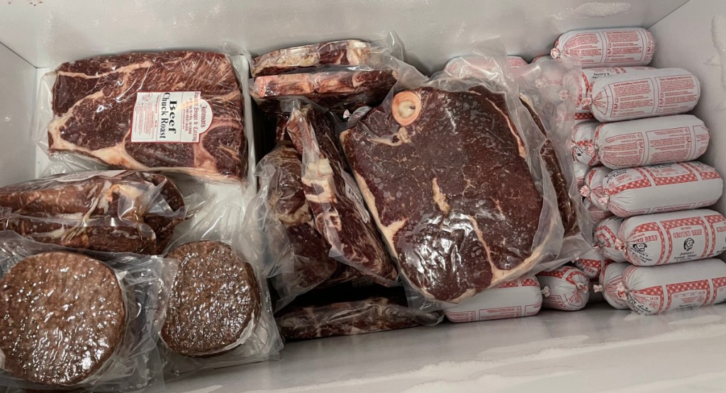 bulk meat in freezer