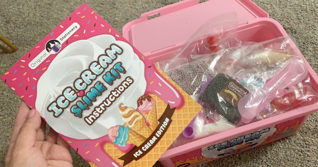 holding instructions for an ice cream slime kit