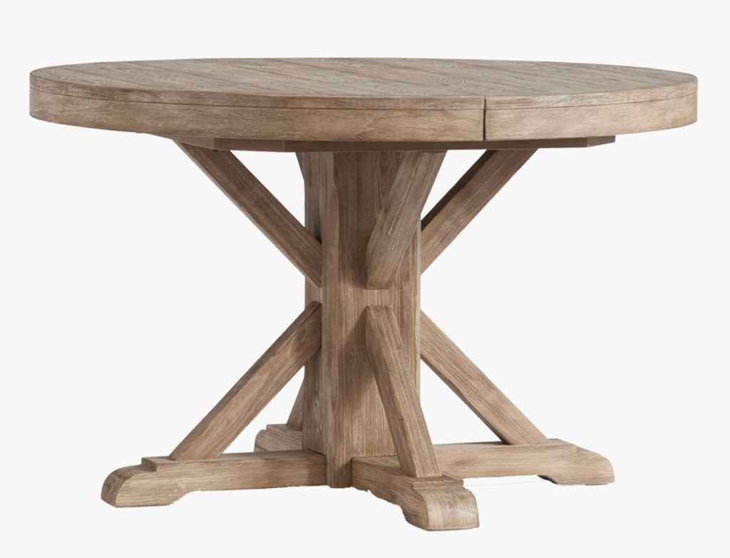 stock photo of wood pedestal dining room table 