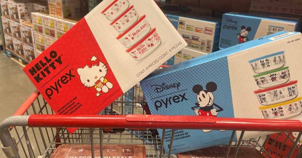 hello kitty and mickey pyrex in shopping cart
