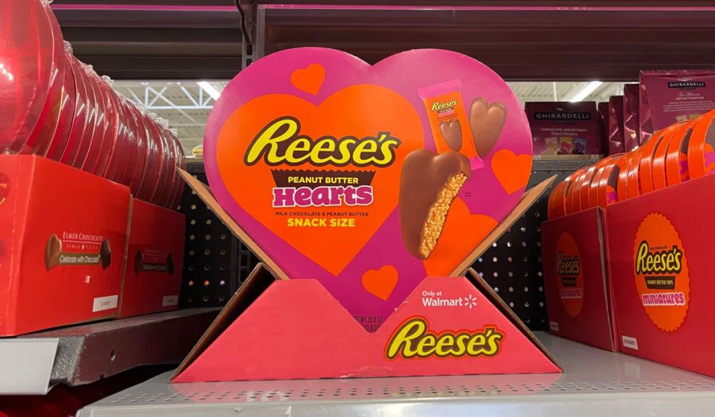 Reese's peanut butter hearts on store shelf