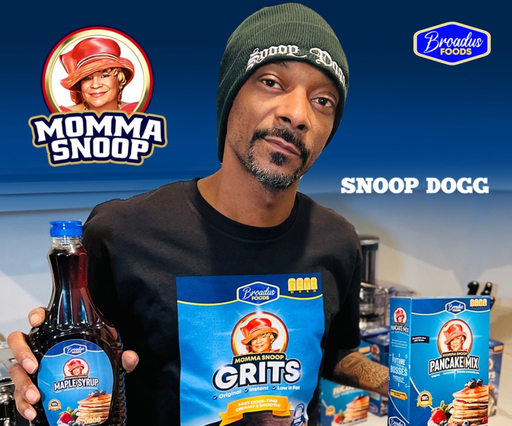 Snoop Dogg holding packaged breakfast foods