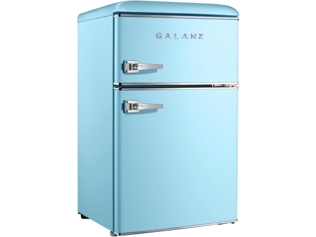 stock image of Galanz 3.1 Cu ft White Retro Mini Fridge & Freezer Combo in Blue