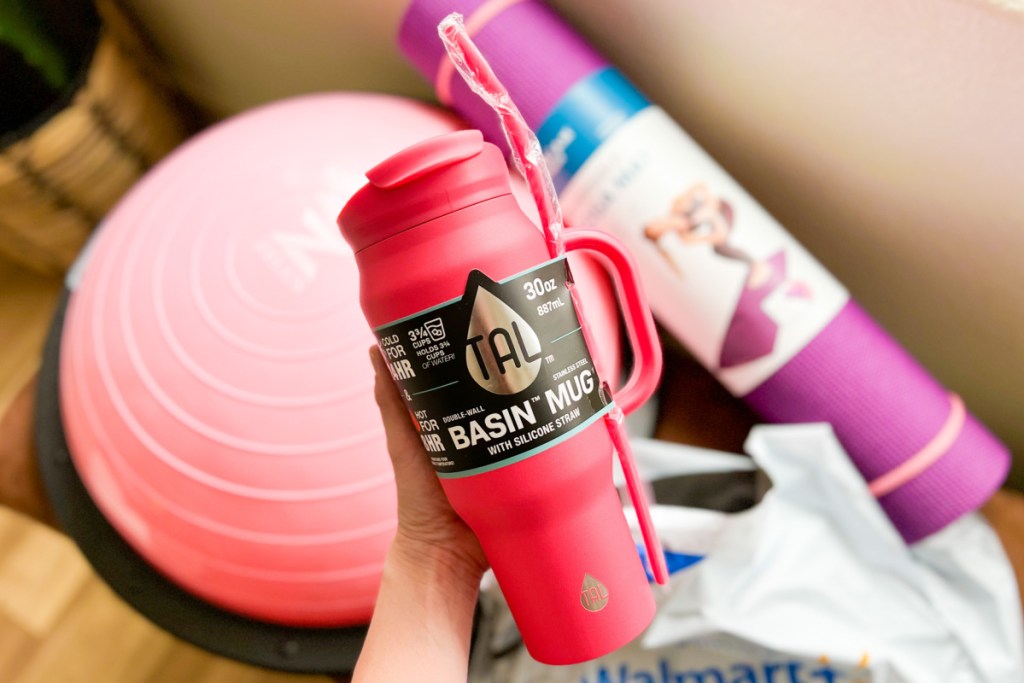 pink water bottle with handle