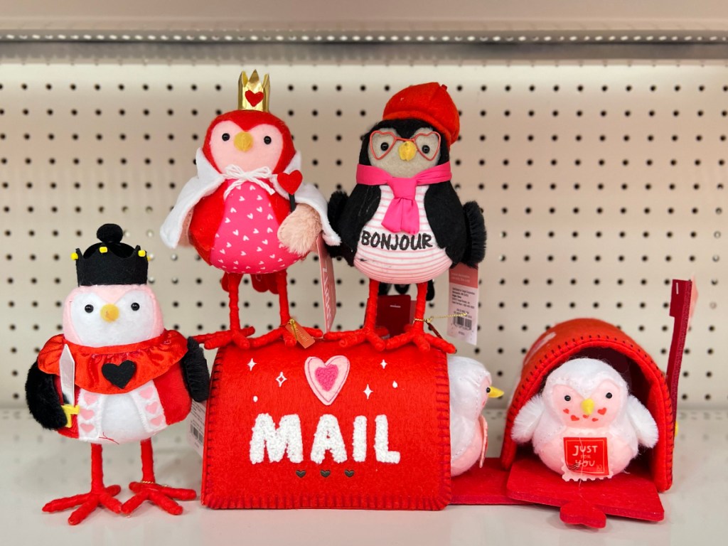 Valentine's Day fabric birds on felt mailbox