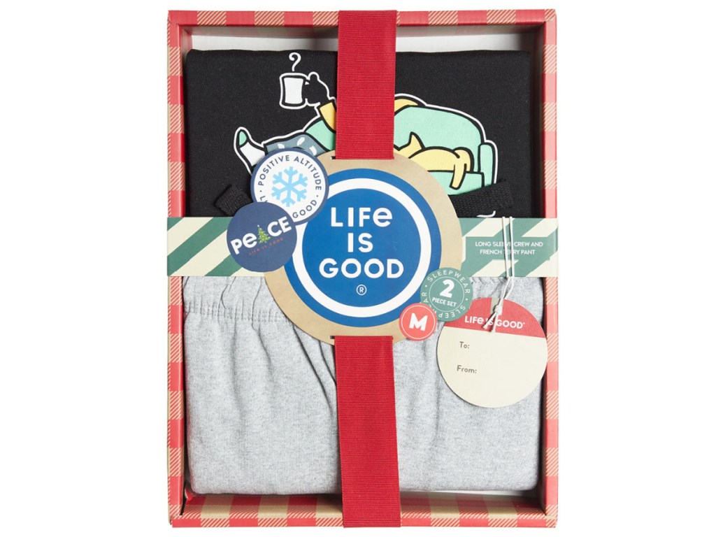 three Life is Good Men's Long Sleeve Tee_Jogger Lounge Set in its box already wrapped