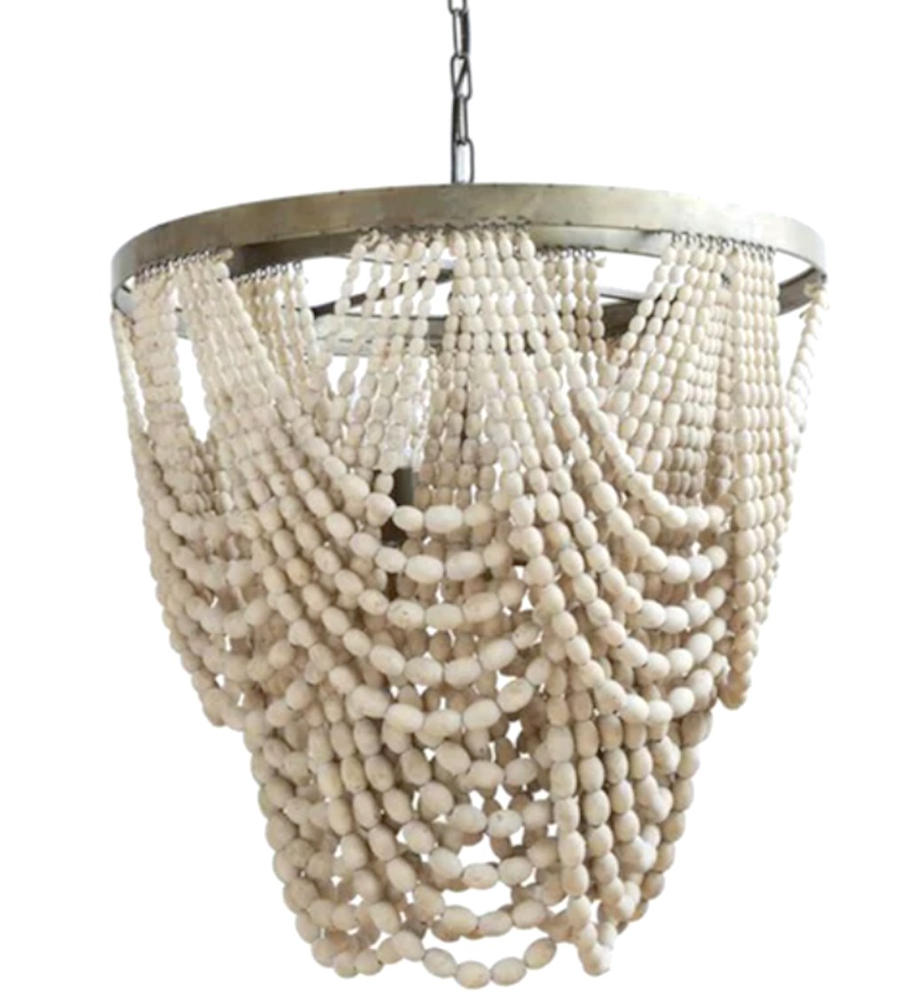 stock photo of wood bead garland chandelier 