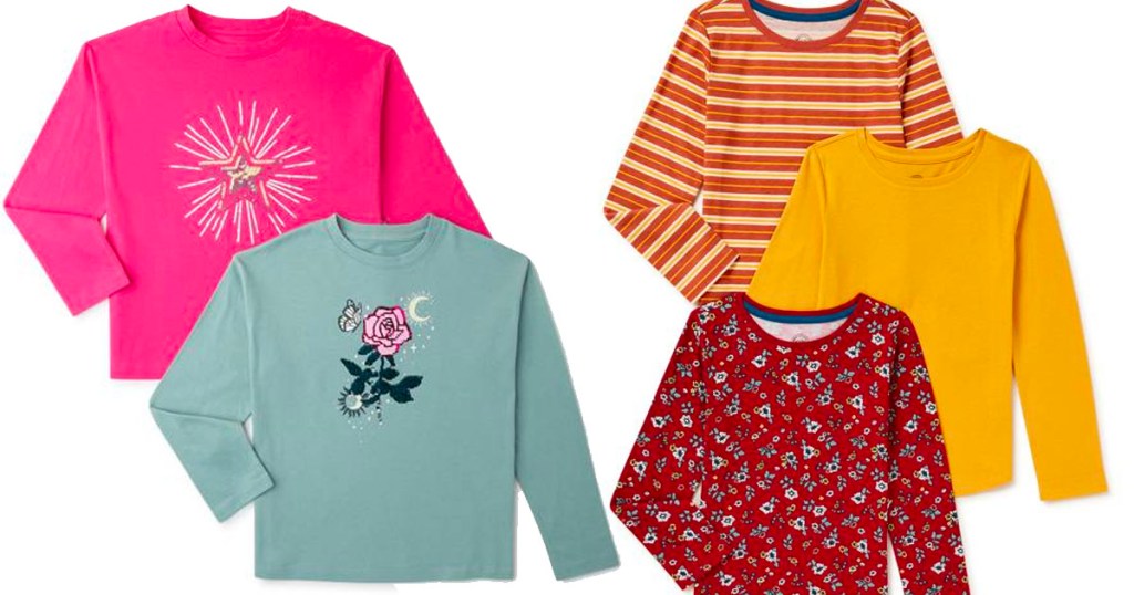 5 langärmlige T-Shirts für Mädchen in verschiedenen Farben