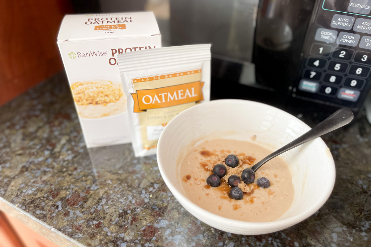 bowl of oatmeal next to box