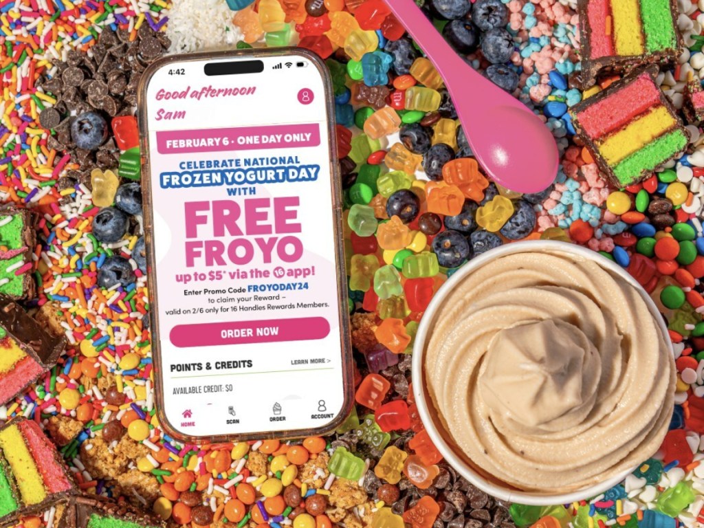phone open to 16 handles app placed on toppings
