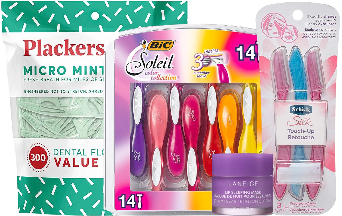 Amazon beauty haul deal idea 2 with laniege lip mask, Bic soleil disposable razors, Schick dermaplane 3 pack and plackers mint flossers