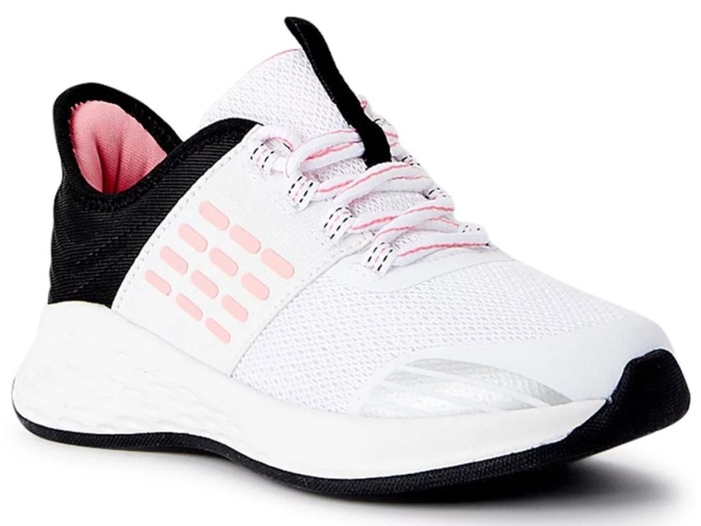 A white and pink girl's sneaker
