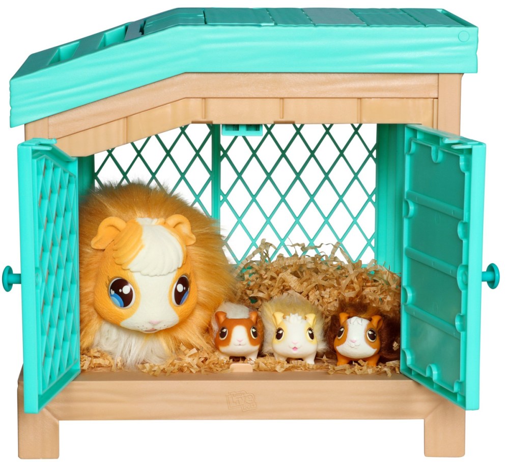 stock image of mama surprise guinea pig toy hutch filled with toy guinea pig mama and babies