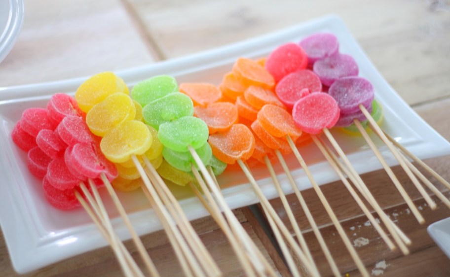 A plate of candy lollipops