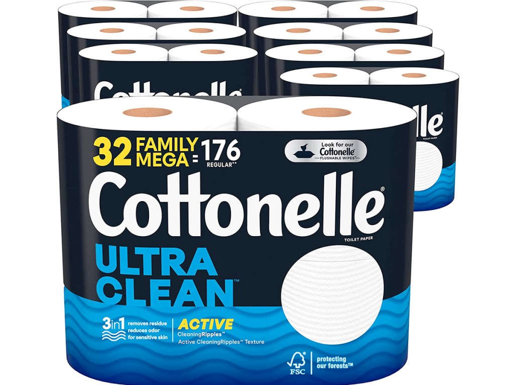 multiple packs of cottonelle ultra clean toilet paper