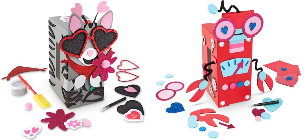 cat and robot Valentine's Day mailbox craft kits